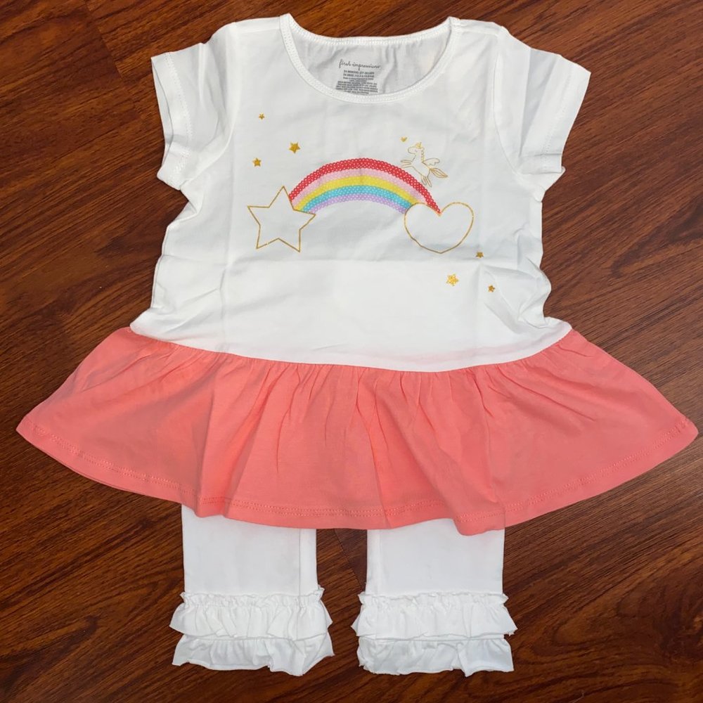 Rainbow Heart & Stars Peplum Top & Ruffle Leggings